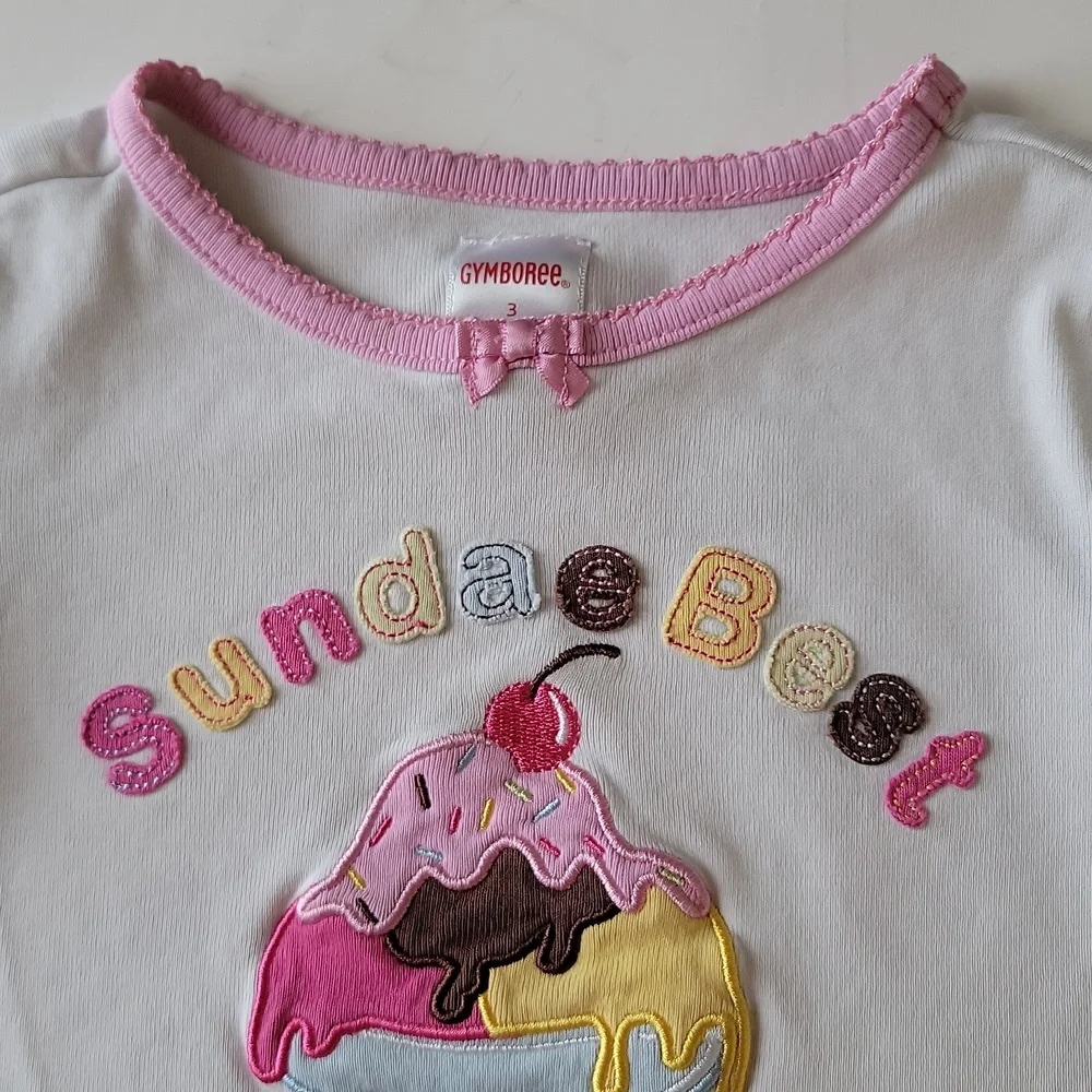 Gymboree Sundae Best Embroidered Tee Shirt Top Short Sleeve Pink White 3